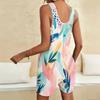 Women Plus Size Sleeveless Scoop Neck Geometric Printed Loose Fit Short Romper With Pockets