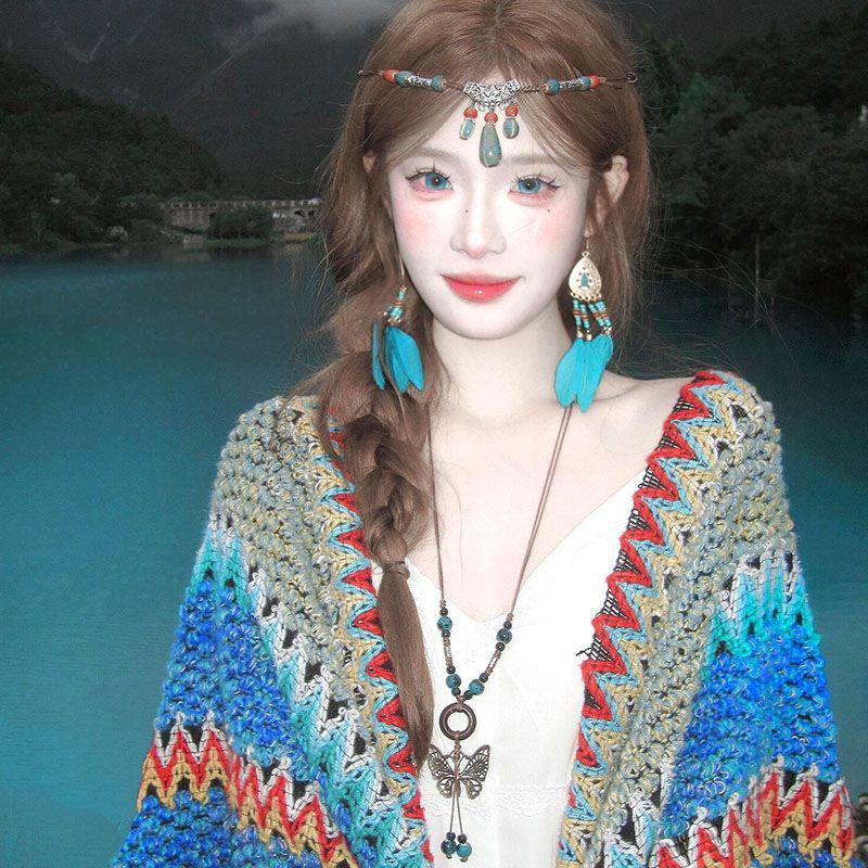 Vintage Bohemian Ethnic Ceramic Bead Pendant Necklace