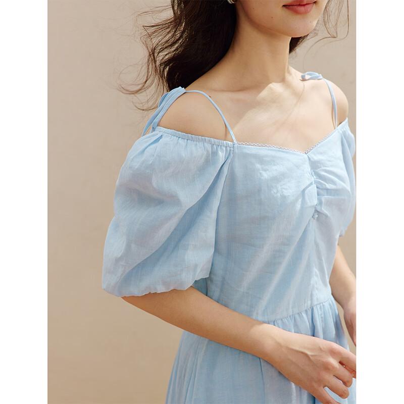 INMAN French Tie-Waist Puff Sleeve Ramie Cotton Dress