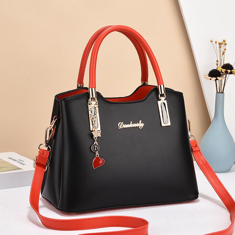 Color-blocked Women s Tote Bag 2024 New Large Capacity Middle-aged Mom Bag Single Shoulder Bag Black Red Black Red