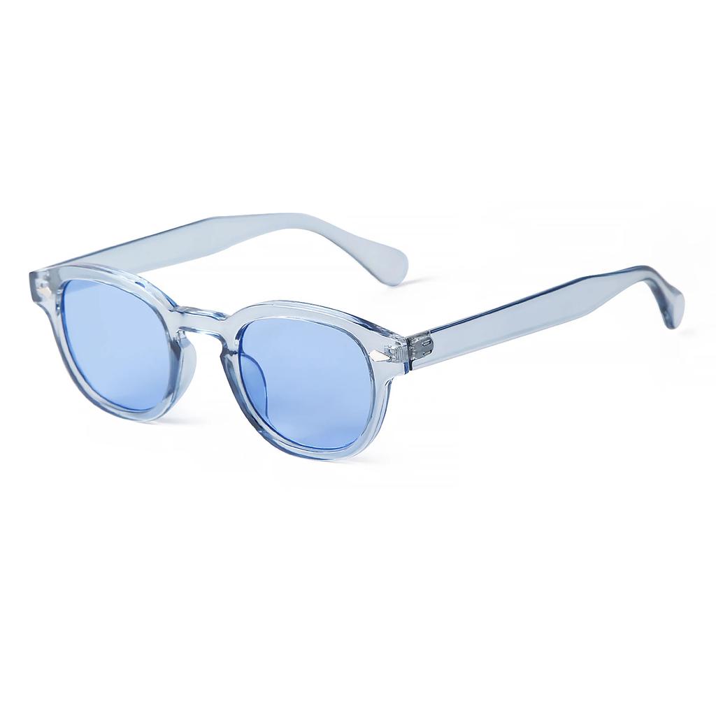 Lunettes de Soleil Rondes Bleues Transparentes Mode UV400 Rétro Rivet Écaille Carré Petit Lunettes de Soleil pour Femmes Hommes