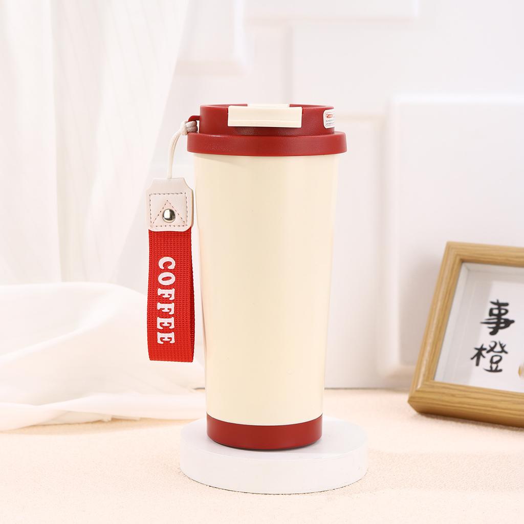 High Value Business Lily of the Valley Coffee Cup Fashionable Stainless Steel Thermos Cup with Lifting Rope Portable Double Drinking Cup