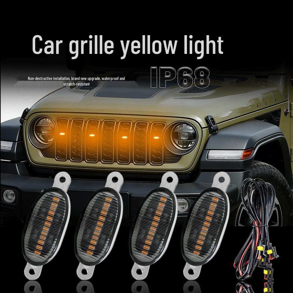 Universal Car Grille 12LED Yellow Light - Raptor Pickup Off-road Mesh Mod