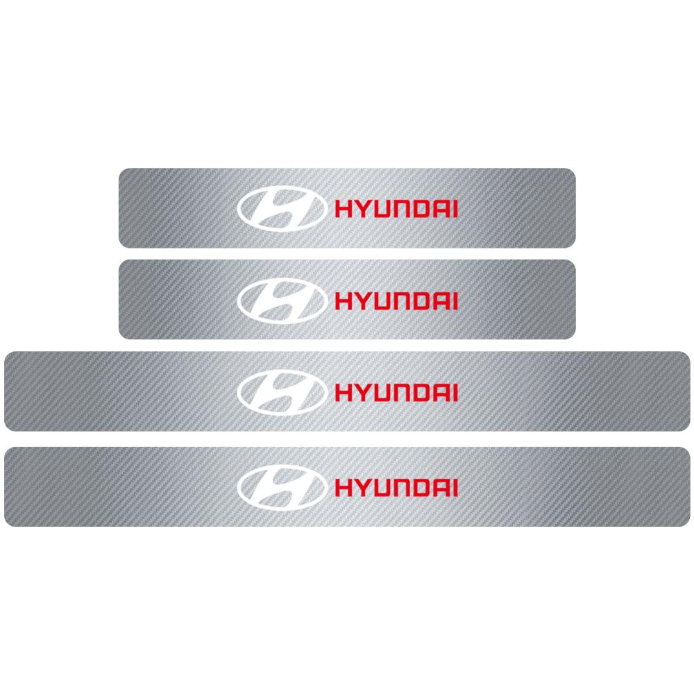 4PCS Car Door Plate Carbon Fiber Threshold Protector Sticker For Hyundai I10 I20 I30 Creta Tucson Solaris Elantra Santa Fe Kona XX45