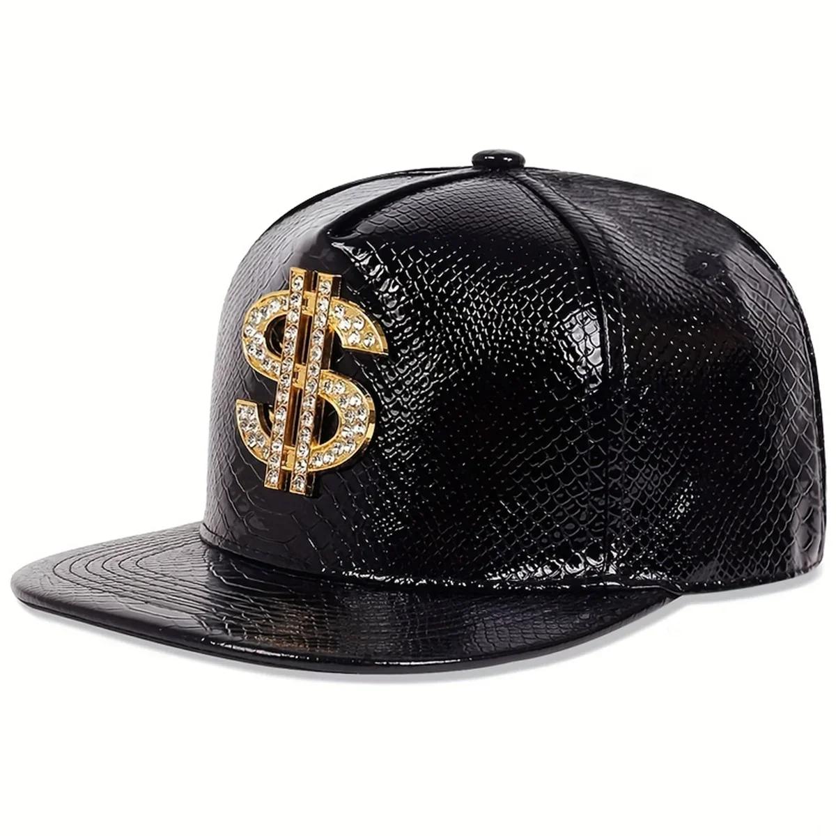 Unisex S Label Slangenleer Patroon Leer Hip-Hop Hoeden Lente Herfst Buiten Verstelbaar Casual Baseball Caps Zonbescherming Hoed black