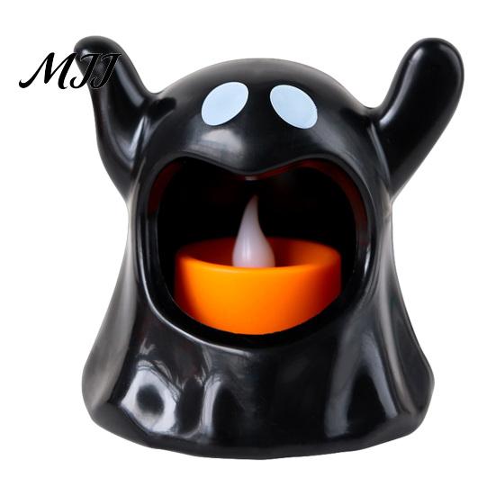 Halloween Tabletop Decoration Ghost Candle Holder with LED Candle, Cute Tea Light Holder, Spooky for Indoor Home Decor, Holiday Party Supplies Shaped