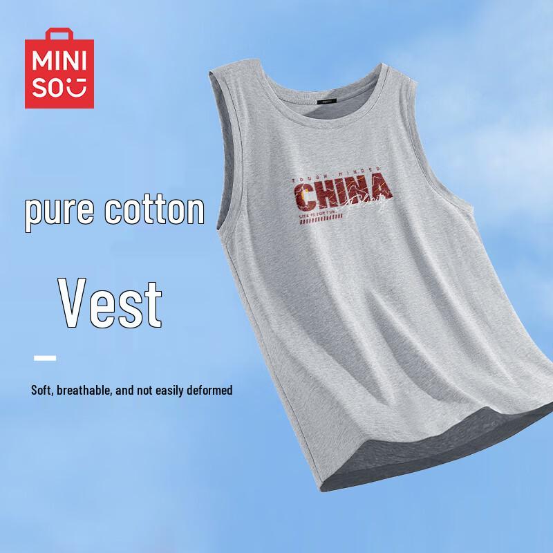 

MINISO Men s Summer American Style Loose Fit Cotton Sleeveless T-Shirt XL