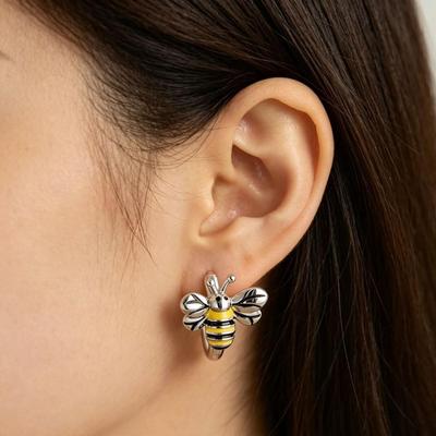 Charmante Bienen Tropföl Ohrstecker - Kupfer, Gelb & Weiß Insekten Design
