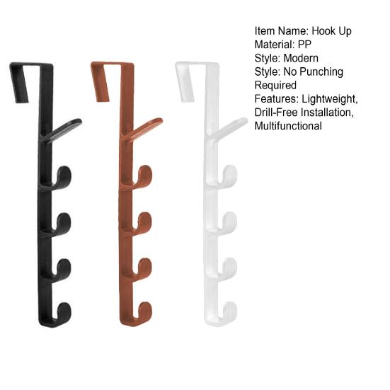 Hook Up Lightweight Plastic Door Hook with Drill-Free Installation Multiple Hooks Damage-free Door Hanger Home Storage Organizer
