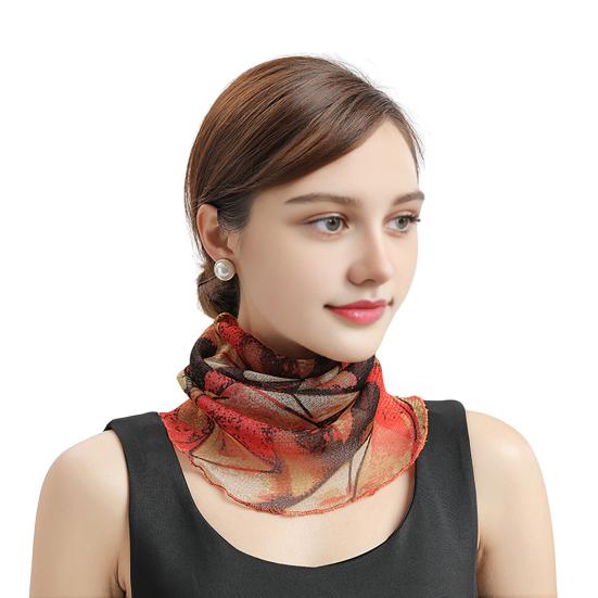 Women Floral Chiffon Ring Scarf Neck Guard False Collar Elastic Bib Wraps Travel Scarf Versatile Accessory