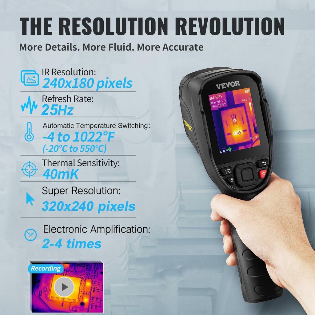 Thermal Imaging Camera, 320 x 240 Pixels Super Resolution with 2MP Visual Camera, 25Hz Refresh Rate Infrared Camera with -4℉~1022℉ Temp, 64G SD Card