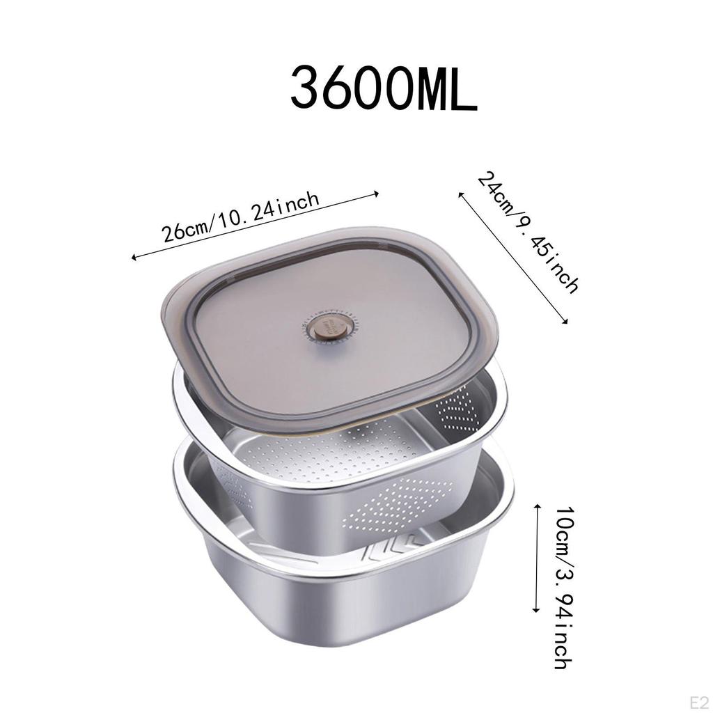 Sieve Set Made of Stainless Steel with Fresh-keeping Containers, Salad Bowls for Grapes, Rice,