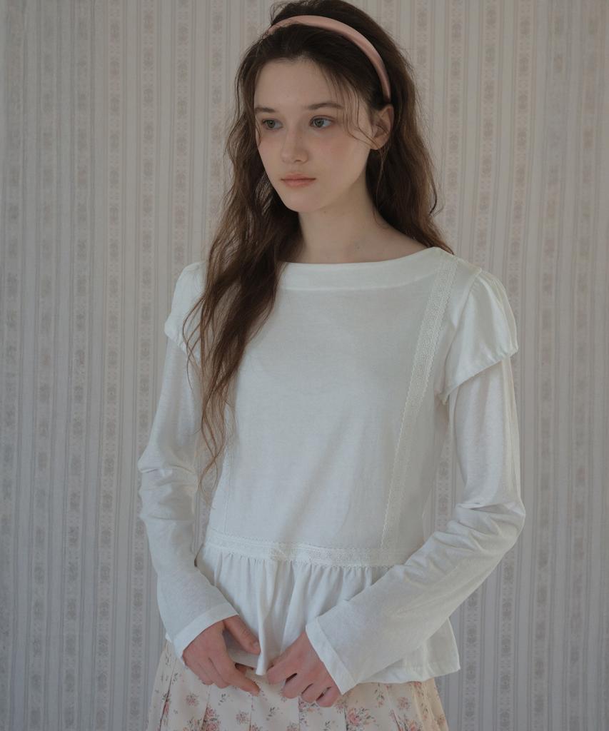 Aueonoseuteljia Lace Double Layered Shirring T-Shirt_White(O26Tp02)