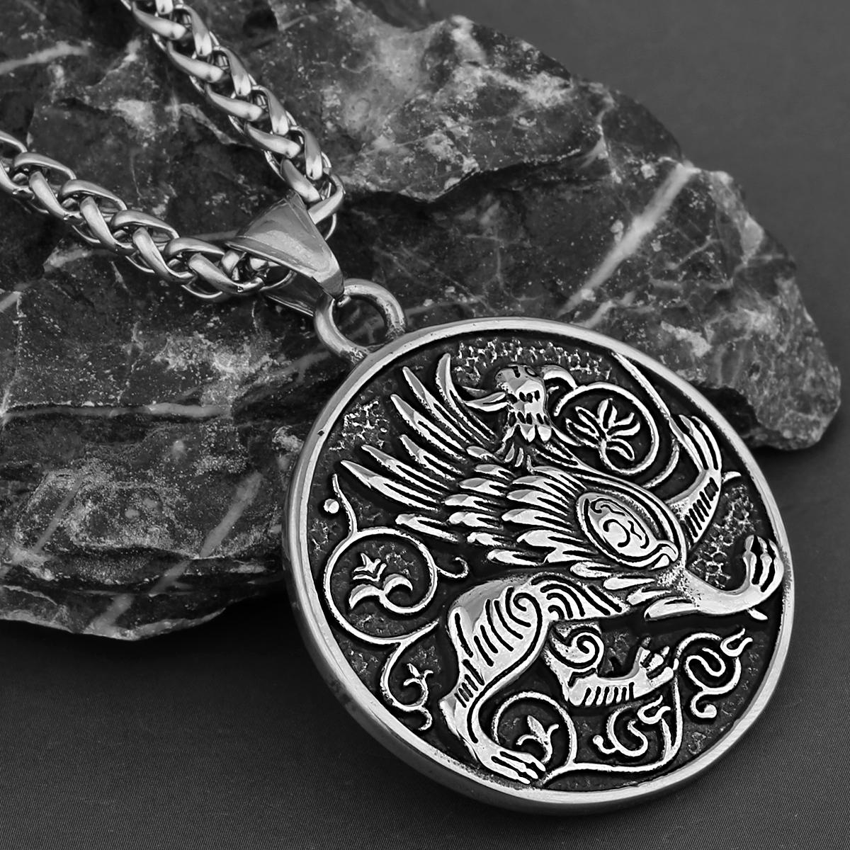 Stainless Steel Sweater Chain Greek Mythology Griffin Amulet Pendant Men s Necklace Retro Totem Necklace Jewelry Wholesale