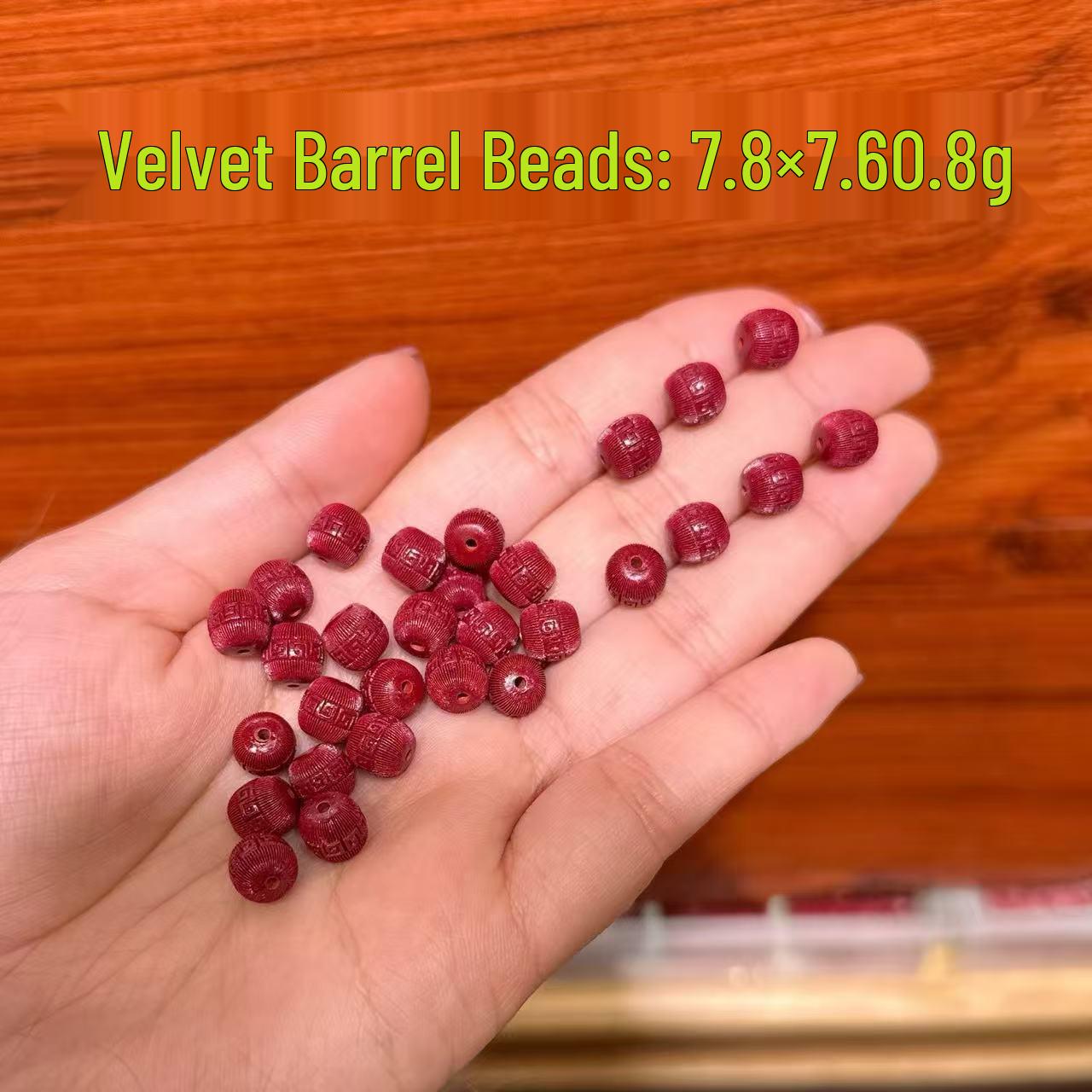 

Cinnabar & Purple Gold Sand Loose Beads for DIY Handwoven Accessories - Eight Directions for Wealth & Blessings Velvet Barrel Bead