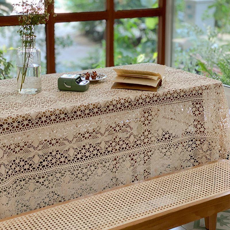 Handcrafted Floral Lace Polyester Tablecloth, Square French Vintage Lace Edge Design for Dining, Coffee Table & Party Decor