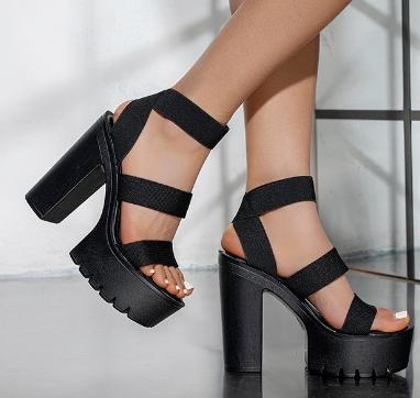 Sandales sexy à talons hauts pour femmes, chaussures à talons épais, boîte de nuit à la mode, boucle de ceinture vous rend mince