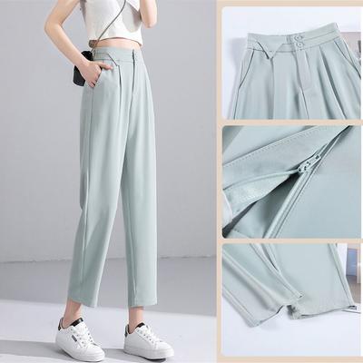 Summer Loose Ice Silk Suit Pants Fashion High Waist Pencil Pants Simple Casual Women Trousers