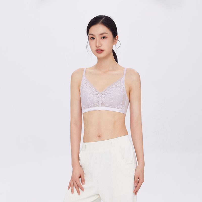 Ultra-Thin French Mesh Lace Bra: Breathable, Slimming Mulberry Silk Support for Large Breasts