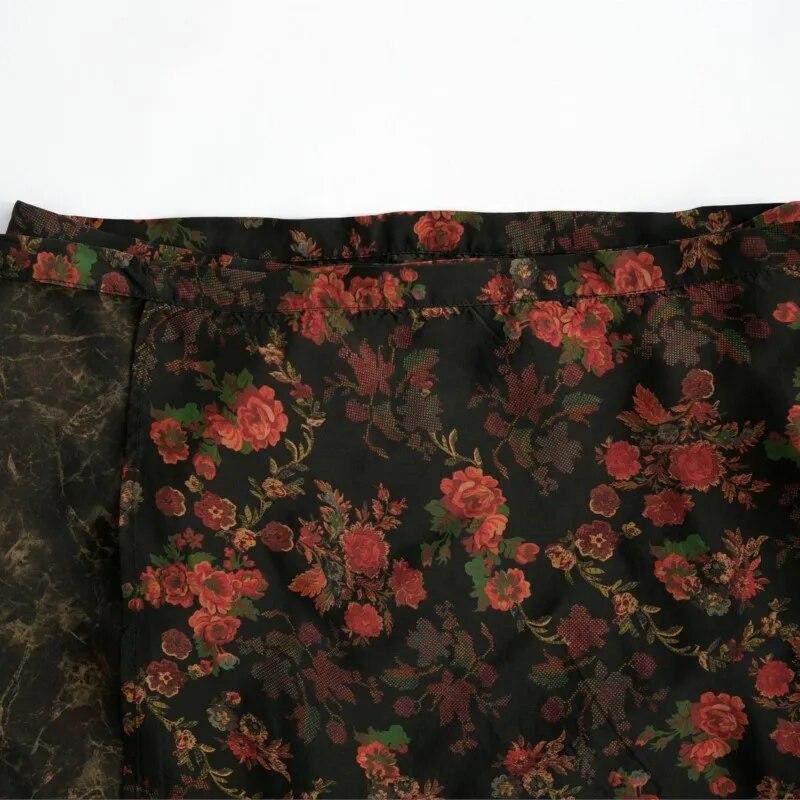 Johnature Dámské sukně s bandáží v čínském stylu s jarním květinovým potiskem vysoké kvality pro ženy Vintage střapce A-Line