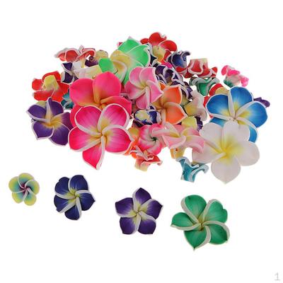 Mélange de fleurs de Plumeria, 50 à 30mm, en argile polymère, perles amples, breloques, Cabochons avec trou pour l'artisanat