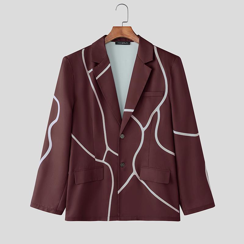 INCERUN Spring Autumn Men Lapel Neck Long Sleeve Button Print Thin Blazer Coats