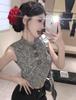 2025 Spring/Summer Hong Kong Style Spicy Girl 3D Floral Hollow Cropped Slim Vest Trendy Knitwear