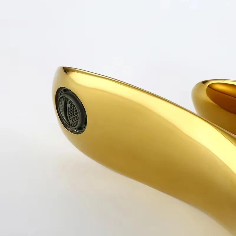 Golden Maple Leaf Basin Faucet for Hot and Cold Water Household Use Raised Washbasin Countertop Single Hole Faucets Bathroom