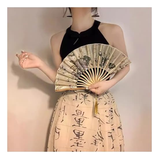 [Dganli] Folding Fan for Women, Luxury, Bamboo, Bamboo Ribs, Japanese Pattern, Lightweight, Japanese