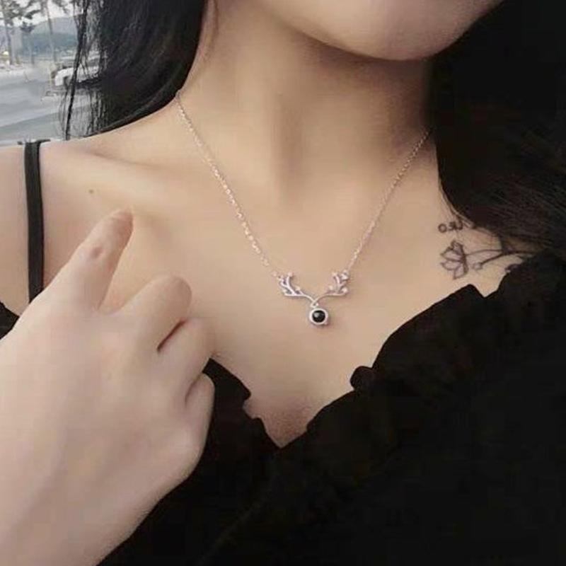 Collier S925 Argent Sterling Un Cerf a Votre Projection 100 Langues Je T'aime Chaîne Clavicule