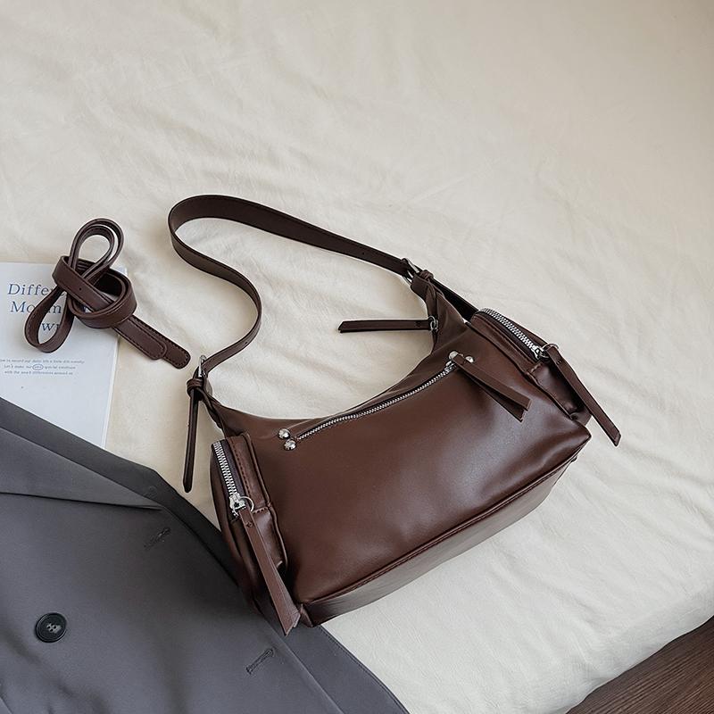 Double Side Pocket Design Single Shoulder Bag French Style Underarm Handbag Clutch Bag Adjustable Shoulder Strap Crossbody Bags