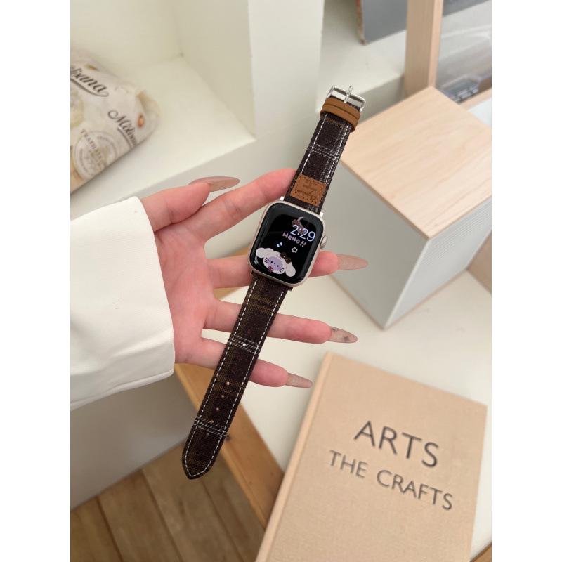 Colorful Woolen Plaid Leather Strap for Apple Watch Series 10/9/8/7/SE