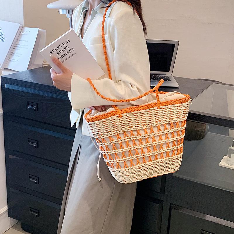 New Trendy and Fashionable Straw Vegetable Basket Beach Bag Shoulder Portable Large-capacity Women's Bag