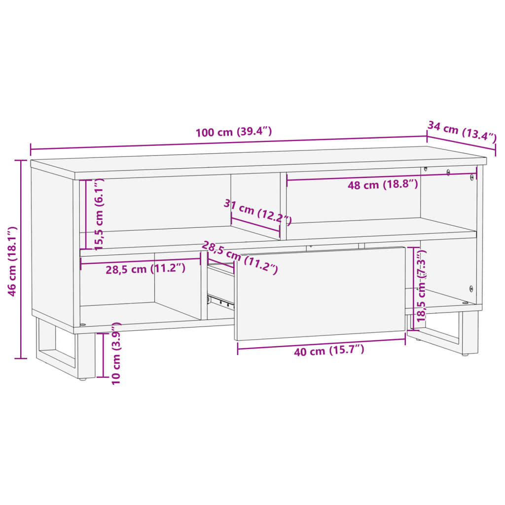 TV Cabinet 100 X 34 X 46 Cm Solid Acacia Wood