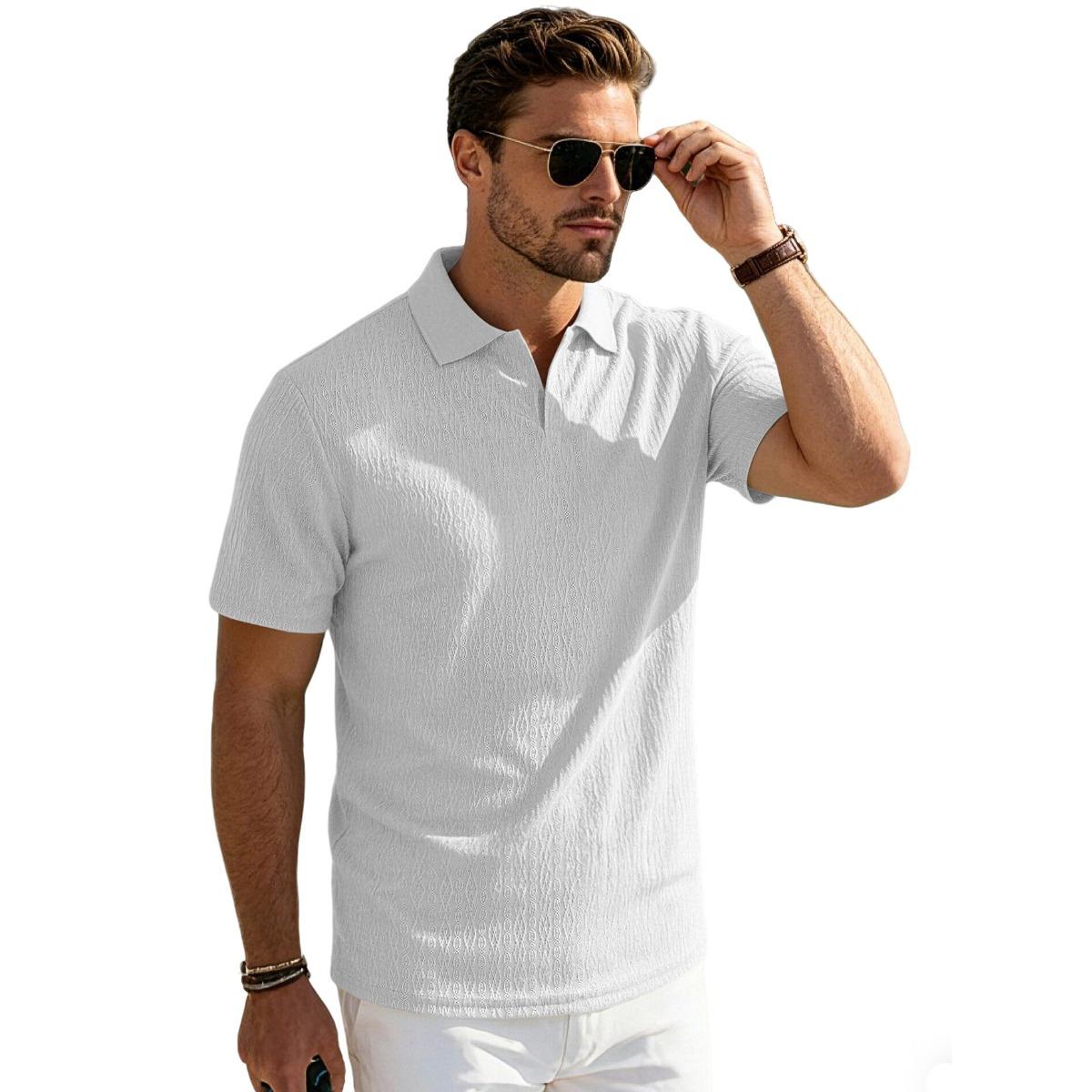 2026 Men s Casual Solid-color Collar Short-Sleeved Men s Polo Shirt Fashion Men s Short-Sleeve Polo Shirt S белый