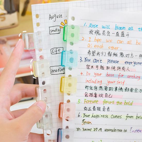 Clip-on Bookmarks Transparent Paper Clips with Push Mechanism Reusable File Fasteners Colorful Office Folders for Office School Document Organization