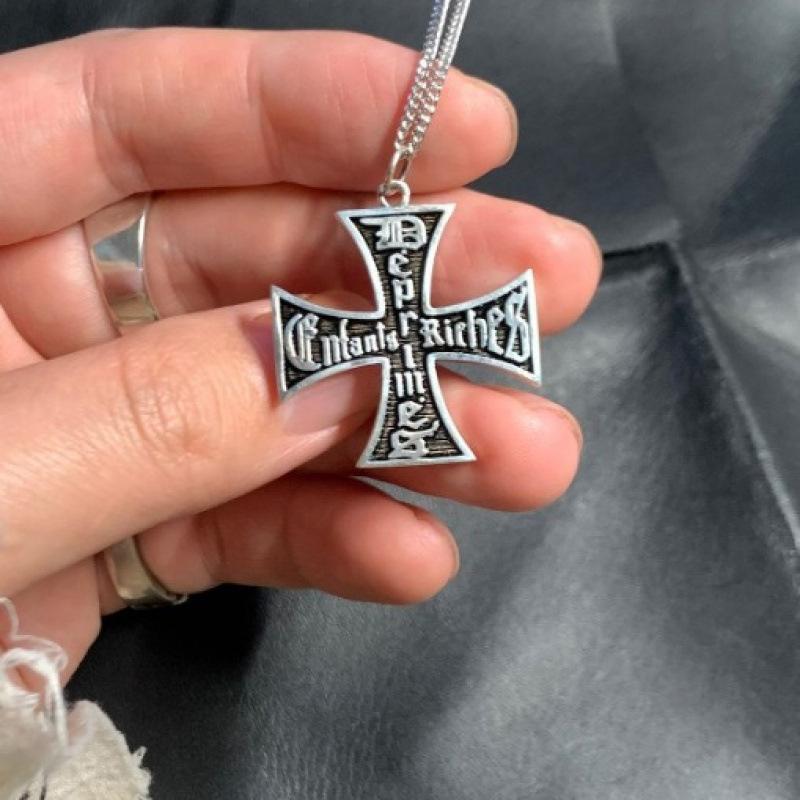 New Dark Style Retro Double-sided Cross Pendant Fashion Old Letter Trend Necklace 60CM