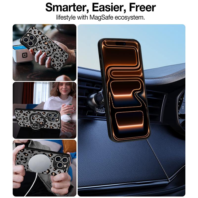 Milk Cow Leopard Pattern Magnetic Phone Case For iPhone 17 16 Pro 15 14 13 Pro Max 17e For Magsafe Wireless Charge TPU PC Cover
