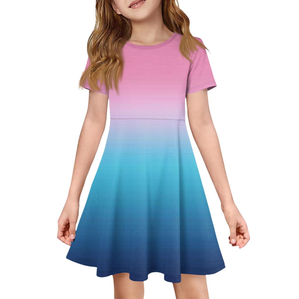 Girl Summer Dress Color & Print Short Sleeve Dress With Pocket Casual Dress Shorts Sleeve Party Dress Easter Day