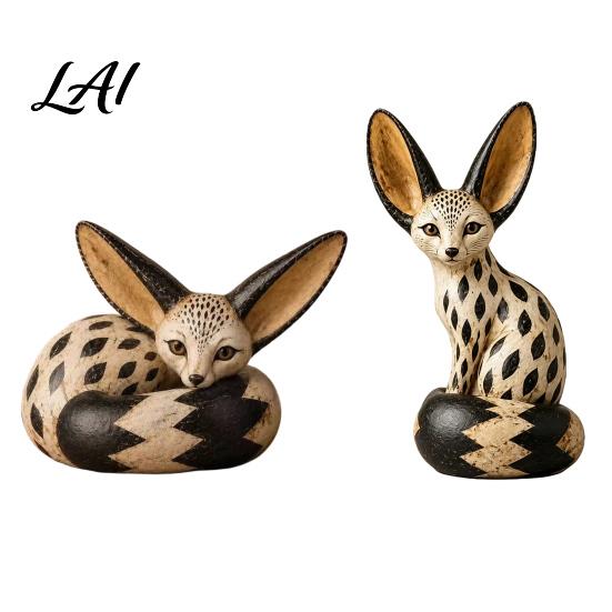 Unique Wildlife Art Accents Fox Figurine Sitting Resting Pose Wood Carved Style Resin Animal Statue Decorative Statues for Bookshelf Desktop