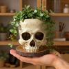Decorative Resin Ornament Halloween Retro Skull Planter, Spooky Gothic Human Head Flower Pot, Indoor Potted Plant Pot Skeleton Candy Bowl Decoration