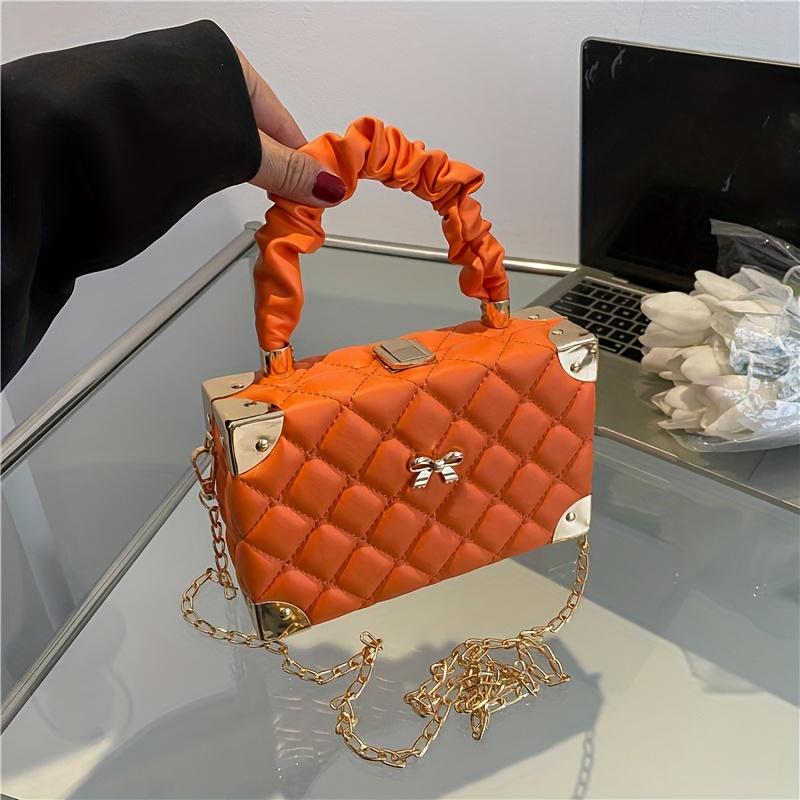 Women s Ruched Handle  & Chain Strap in Orange, Pink, White, Green, Ladies Handbags