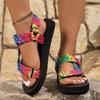 New 2024 Women's Thick-Soled Ethnic Roman Sandals with Velcro, Fish Mouth Design, and Color Block Style