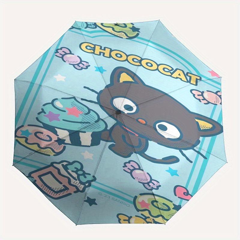 Chococat,Sanrio Automatic Folding Umbrella Simple 8 Rib Design, Bright Cartoon Pattern, Durable Iron Frame, Suitable For Travel, Outdoor, Be