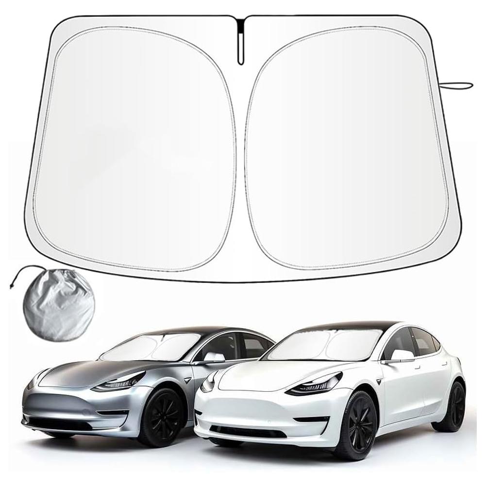 Windshield Sunshade Double-sided Silver Coating Heat Insulation And Sun Protection For Tesla Model3/Y Foldable Car Sun Visor
