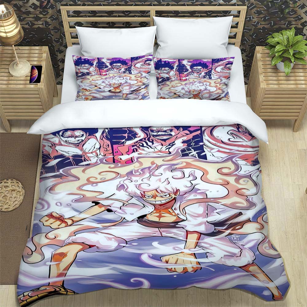A Comfortable 3D Cartoon Comic Book Series "One Piece" Bedding Set, Including Duvet Cover, Pillowcases, and A Children's Set.
