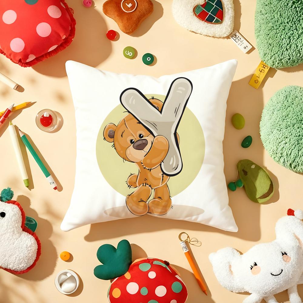 Cute Cartoon Bear Animal Letter Cushion Cover Plush Fabric Soft DoubleSided Printed Sofa Warm Winter Home Gift Pillow Cover