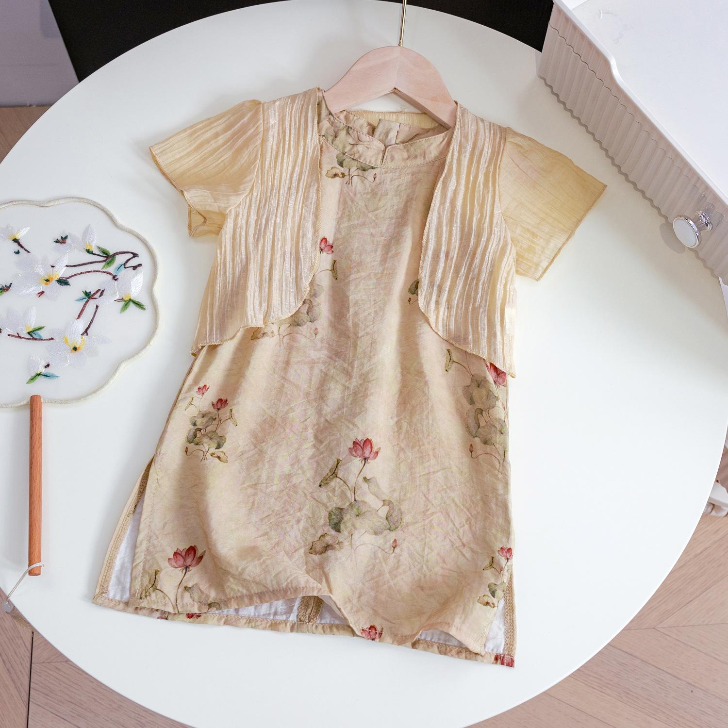 Girls New Chinese Floral Qipao Dress Cute Princess Tang Hanfu Kids Casual National Trend Dress 90cm