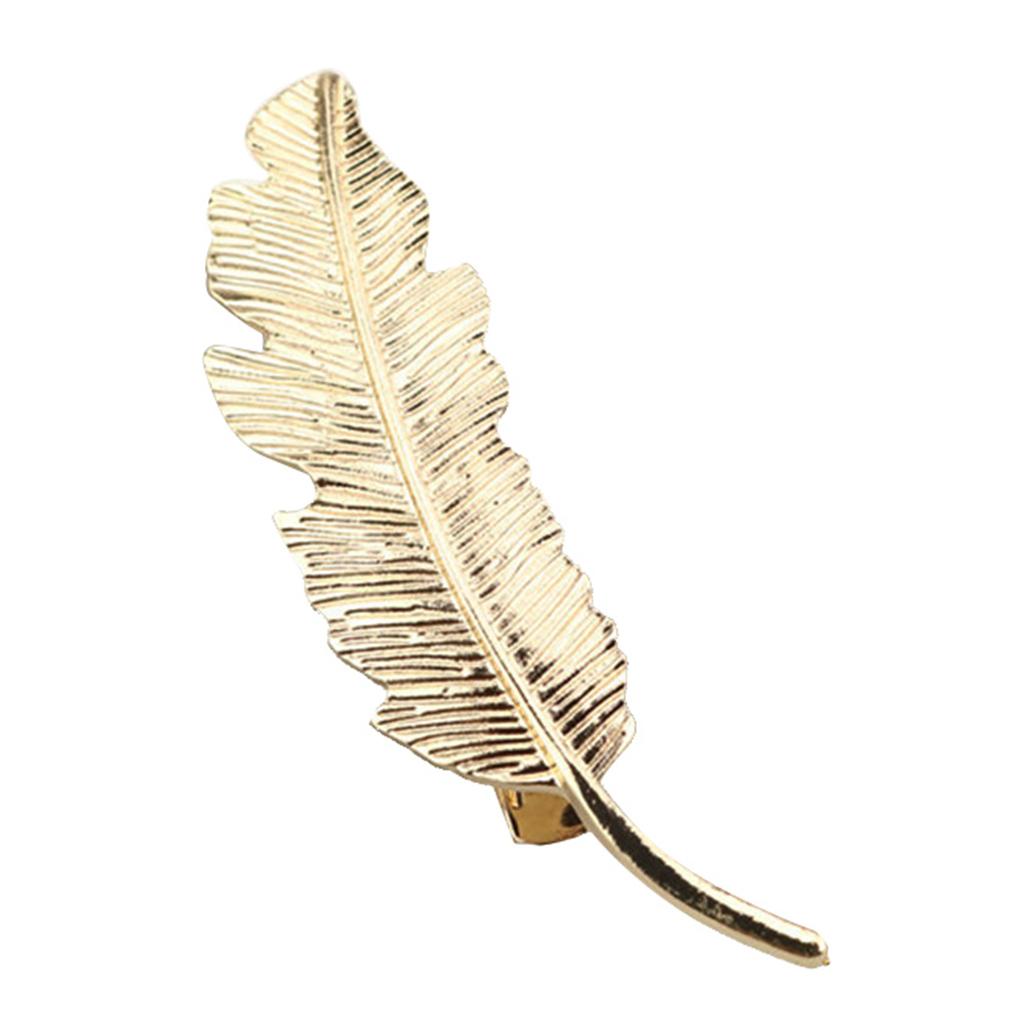 Vintage Bronze Bohemia Leaf Feather Shape Hair Alligator Pin Lady Party Wedding Jewelry