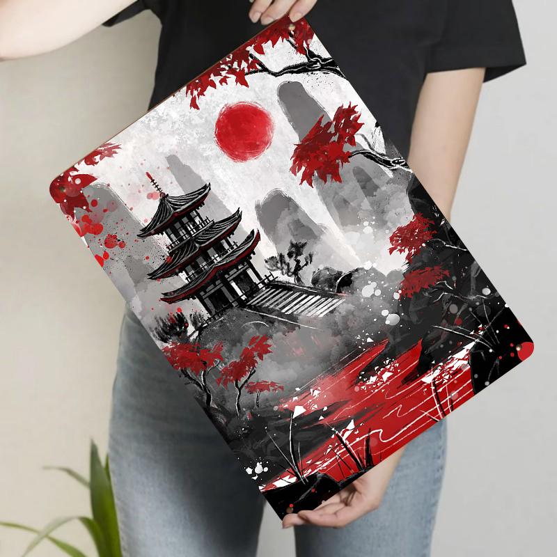 

Chinese Style Landscape Red Leaf Temple Zen Decor Japanese Retro HomeMetal Iron Painting 20x30cm（7.8x11.8inch）